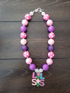 Little Sister Chunky Bubblegum Bead Necklace for kids Cute Purple Beaded Necklace, Fun Pink Necklace For Birthday, Cute Colorful Beads Necklace For Birthday, Playful Pink Beaded Necklace For Birthday, Playful Pink Beaded Necklaces For Birthday, Playful Pink Beaded Necklaces For Birthdays, Playful Purple Adjustable Necklace, Pink Letter Beads Fun Necklaces, Fun Pink Beaded Necklaces With Letter Beads