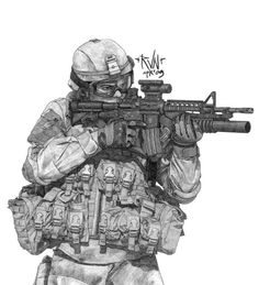 military sketch 008 by hateprojekt on DeviantArt Soldier Drawing, Military Illustration, Military Tattoos, Military Drawings, Military Special Forces, Future Soldier, Military Artwork, Anime Military, Military Pictures