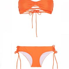 Nwt Neon Orange Bikini With Strappy Detail At Back Of Bikini Top And On The Bottom Sides. Perfect Suit To Wear In Any Tropical Beach (Or To Help Pretend That Your Away On Vacation). Strappy Tankini For Beach Party, Strappy Swimwear For Sunbathing, Strappy Tankini For Beach Season Sunbathing, Strappy Tankini For Sunbathing Beach Season, Strappy Beachwear Swimwear For Beach Season, Strappy Swimwear For Beach Party Season, Bandeau Beachwear Swimwear For Beach Party, Strappy Swimwear For Beach Party Vacation, Poolside Strappy Beachwear Swimwear