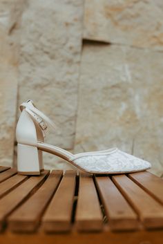 Bridal shoes 'Regina' are handcrafted from soft white Italian suede with handmade lace embroidery on soft mesh and have a 5.5 cm / 2.2 inches low block heel.  These wedding sandals feature a comfortable double ankle strap and sturdy heels. These shoes for the bride can also be made with kitten heels and in almost any color.  Inside there is a soft memory foam insole, which gives a feeling of additional comfort when walking. Tunit outsole is made of a mixture of leather chips and rubber, it's mor Summer Lace Wedding Shoes With Low Heel, Spring Wedding Shoes With Lace And Ankle Strap, Spring Wedding Shoes With Ankle Strap In Lace, Spring Lace Wedding Shoes With Ankle Strap, White Embroidered Round Toe Heels, White Lace Heels For Summer, White Lace Wedding Shoes With Pointed Toe, Lace Low Heel Wedding Shoes, White Lace High Heel Wedding Shoes