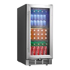 an image of a beverage cooler with sodas in it