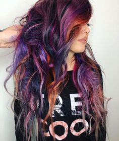 Orange purple Purple Orange Hair, Colored Extensions, Joico Color Intensity, Joico Color, Nice Hair, Colorful Hair, Hair Color And Cut