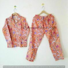 Indian Floral Printed Cotton Orange Hippie Women Top-Pajama set Gypsy Sleepwear  | eBay Hippie Women, Pajama Bag, Peach Fuzz, Sleepwear Robe, Floral Printed, Night Dress, Nightwear, Printed Cotton, Pajama Set