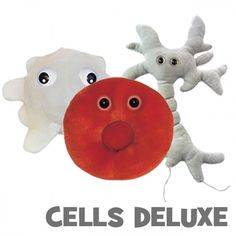 two stuffed animals that are next to each other with the words, microbe of the month