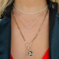 Make moments count by investing in the things you love, like this elegant Love Script 14K Diamond Necklace. Sporting 14K gold construction, this lovely necklace boasts a simple elegance that goes well with just about anything you pair it with. Item is MADE TO ORDER & it may take 2-8 Weeks to Ship. Although our jewelers are timely in creating your item and most items ship sooner, please contact us if you need your item expedited and we may be able to accommodate. Item Information:Metal: 14k G Love Script, Pave Necklace, Diamond Tennis Necklace, Eye Details, Gold Charm Necklace, Gold Diamond Necklace, 14k Gold Necklace, Diamond Charm, Necklace Charm