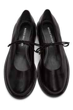 SSENSE Exclusive Black Fabiana Ballerina Flats by Nicole Saldaña on Sale Flat Leather Shoes Women, Nicole Saldana Shoes, Mission Fits, Flat Black Shoes, Coolest Shoes, Black Work Shoes, Chunky Platform Sandals, Black Flats Shoes, Shoe Inspo