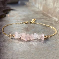 "Rose Quartz bracelet, January Birthstone bracelet, Birthstone Gift, healing bracelet, mothers day gift, Silver bracelet, Crystal bracelet Dainty raw Rose quartz bracelet in 925 sterling silver or 18k gold plated sterling silver , Rose quartz is the Birthstone of October and January. These simple, delicate and versatil bracelet that you can wear at any occassion. Confortable to use and wear, is the perfect outfit for your day. You can combinate with other dainty bracelets. ROSE QUARTZ BIRTHSTONE Diy Stone Bracelets, Stone Bracelet Ideas, Rose Quartz Bracelet Gemstones, Jewelry With Stones, Cristal Bracelet, Diy Wire Jewelry Rings, Tanzanite Bracelet, Amazonite Bracelet, Raw Rose Quartz