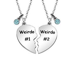 ❤ Design - " Weirdo #1 and Weirdo #2 " The perfect necklace for two best friends, also can be given to two sisters, mother and daughter, aunt and niece, boyfriend and girlfriend, lovers. Even though you are far apart, your hearts are still together. ❤ Material - High quality durable stainless steel, high polished finish and crystal rhinestone, durable and color brilliancy, not rust, no tarnish, no fade or change colors. ❤ Perfect Gift Occasion - The Creative gifts for Best Friends, Two Daughters Aunt And Niece, Bff Jewelry, Boyfriend And Girlfriend, Bff Necklaces, Friend Jewelry, Two Best Friends, Friendship Necklaces, Friend Necklaces, Two Sisters