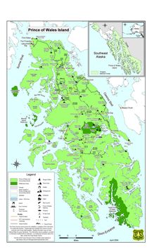 a map of the prince of wales island showing its location and major roads in green