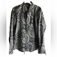 New Michael Kors Buttoned Collared Abstract Artisian Graphite Tailored Fit Sz L For Sale Is A Glorious Men's Shirt By Michael Kors -Size Large -Graphite In Color -This Is The Tailored Fit -Abstract Artistic Design -New With Tags -Msrp $195.00 -22" Underarm To Underarm -27" Sleeve -28" Length Fitted Long Sleeve Shirt With Baroque Print, Classic Patterned Tops With Paisley Print, Classic Patterned Top With Paisley Print, Classic Paisley Print Patterned Tops, Elegant Long Sleeve Graphic Print Shirt, Classic Patterned Printed Tops, Classic Printed Patterned Tops, Fitted Long Sleeve Festive Shirt, Fitted Long Sleeve Shirt For Festive Season