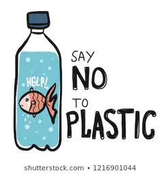 a water bottle with a fish inside it and the words say no to plastic written below