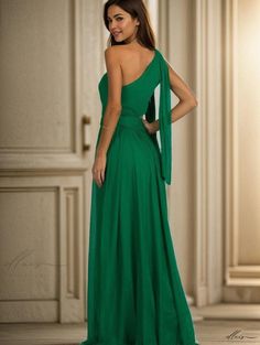 Elluis - Figure-Enhancing Maxi Dress - Solid Color Off-shoulder Bodycon Evening Gown Green One-shoulder Floor-length Evening Dress, Green One Shoulder Floor-length Evening Dress, Green One-shoulder Gown For Gala, Green Evening Dress With Asymmetrical Neckline For Gala, Green One-shoulder Evening Gown, Green Off-shoulder Formal Gown, Formal Green One-shoulder Dress, Green Evening Gown With Asymmetrical Neckline, One-shoulder Green Evening Gown