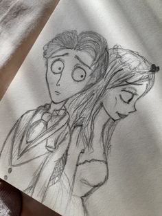 a pencil drawing of two people with one holding the other's arm around his neck