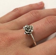 Mini Rose Ring Rose Ring Sterling Silver by LilacNeuronJewelry Mini Roses, Rose Ring, Rose Jewelry, Oxidized Silver, Silver Rings Handmade, Stackable Rings, Handmade Ring, Floral Rings, Heart Ring