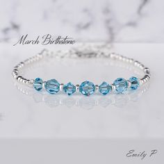 Aquamarine Crystal & Sterling Silver Beaded Bracelet 5mm & 6mm Sparkly Swarovski Aquamarine Crystal Beads  🎉🎁  Perfect March Birthday Gift 🎂👏 S925 Sterling Silver Oval Beads, S925 Sterling Silver Round Beads & S925 Sterling Silver Textured  Beads S925 Sterling Silver Premium Quality Lobster Clasp & S925 Sterling Silver Extension Chain Handmade in England with Love, Quality and Care & Available in 2 Sizes Sizes Quoted are for actual wrist size (internal circumference of bracelet) This item co Blue Hypoallergenic Name Bracelet For Birthday, Hypoallergenic Blue Name Bracelet For Birthday, Adjustable Blue Birthstone Bracelets, Adjustable Blue Bracelet With Birthstone, Adjustable Blue Bracelets With Birthstone, Blue Round Beads Name Bracelet For Birthday, Blue Bracelet Jewelry For Birthday, Birthstone Bracelets With Round Beads For Birthday, Round Beads Birthstone Bracelets For Birthday