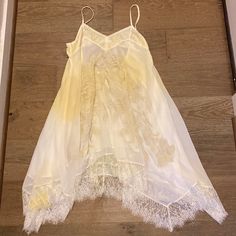 This Slip Dress Is Gorgeous. Fully Lined Although Both Layers Are Delicate And Thin. Yellow White Variation In Fabric, Embroidery, And Beautiful Lace At The Bottom. The Back Ties As Pictured. Silk Slip Dress Short, Floral Satin Dress, Fiesta Dress, Mixed Media Dress, Vintage Slip Dress, White Slip Dress, Strappy Mini Dress, Yellow Maxi, Fabric Embroidery