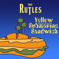 the ruttles yellow submarine sandwich is shown in this cartoon style image with trees on top