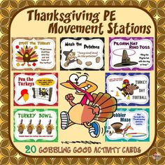 thanksgiving pe movement stations with turkeys and other things to do in the fall season