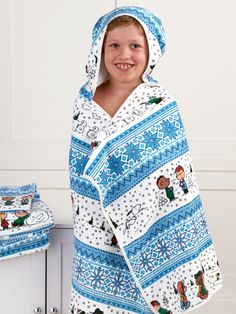 Ward off chill with the Peanuts gang and our cuddly hooded bath towel. Bathtime is more appealing with Snoopy and friends. No more struggling to get your child in the tub when their favorite nostalgic characters are waiting! Printed with an exclusive design from the Peanuts archives, this snuggly soft and super absorbent cotton terry towel features a hood to protect wet heads and make bathtime fun again. Exclusive nostalgic design from the Peanuts archives 27"x50" 100% cotton terry Machine wash Nordic Print, Hooded Bath Towels, Bath Time Fun, Percale Sheets, Terry Towel, Hooded Towel, Bath Time, Washing Clothes, Bath Towels