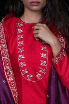 Shop for Shimai Jayachandra Degummed Raw Silk Embroidered Kurta And Palazzo Set for Women Online at Aza Fashions Raw Silk Embroidery, Kurta And Palazzo, Red Kurta, Palazzo Set, Pattern Embroidery, Silk Embroidery, Full Sleeves, Embroidered Silk, Raw Silk