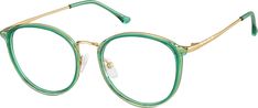 A timeless style gets a colorful twist in these chic round glasses. The shiny metal eyeglasses features a splash of color on the rims and temple arms. For added comfort the look has spring hinges and soft plastic temple tips. | Zenni Women's Round Prescription Eyeglasses Green Zenni Optical Glasses Woman, Green Glasses Frames, Green Eyeglasses, Glasses Inspiration, Round Prescription Glasses, Green Glasses, Round Eyeglasses Frames, Metal Eyeglasses, Eye Prescription