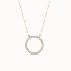 Circular Silhouette Necklace_Product Angle_PCP Main Image Timeless Diamond White Round Pendant Necklace, Rose Gold Necklaces With Single Cut Round Diamonds, Rose Gold Round Pendant Diamond Necklace, Minimalist Rose Gold Round Diamond Necklace, Classic Round Rose Gold Diamond Necklace, Halo Open Circle Necklace, Classic Rose Gold Round Diamond Necklace, Classic Rose Gold Circle Jewelry, Timeless Single Cut Diamond Necklaces For Everyday Luxury