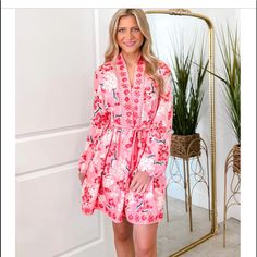 This Girly Dress Is Sure To Have 'Em Starstruck! Make A Statement In This Beautiful Pink Floral Print, With Its V-Neck, Bubble Sleeves, And Belted Elastic Waistline That'll Have You Feeling Confident. Perfect For A Night Out Or An Outdoor Party, You'll Be The One Who Blooms. Style With Wedges Or Heels. True To Size Olivia Is Wearing Small Measures 35" From Shoulder To Hem Not Lined Fabric Has No Stretch Polyester Simply Fantastic Dress Perfect For Summer With Sandals Great For Transition Into Fa Red V-neck Sleepwear For Spring, Red Floral Print Sleepwear For Spring, Cute Floral Print Sleepwear For Spring, Pink Daywear Dress For Fall, Pink Fall Daywear Dress, Casual Mini-length Spring Sleepwear, Pink Cotton Dress For Loungewear, Cute Long Sleeve Brunch Dresses, Pink Floral Print Sleepwear For Spring