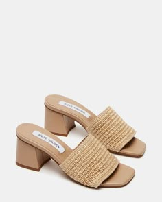 RAIA Natural Raffia Block Heel Mule | Women's Heels – Steve Madden Heels Design, Sandals Design, Europe Outfits, Summer Heels, Shoe Inspo, If The Shoe Fits, Shoe Fits, Shoe Obsession, Dream Shoes