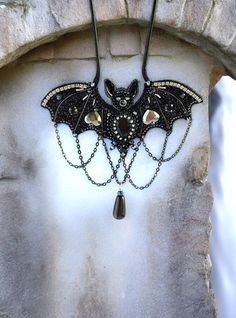 Gothic bat necklace, Goth aesthetic bat wing necklace for goth mom gift, Bat necklace pendant for bat lovers, Goth gifts for her. by LaimmaSoloJewelry on Etsy Goth Mom, Goth Outfit Inspo, Goth Gifts, Bat Pendant, Bat Necklace, Necklaces Diy, Beading Design, Goth Outfit, Bat Wing