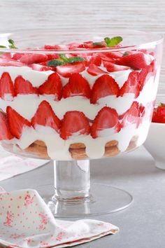 strawberry trifle with whipped cream and fresh strawberries