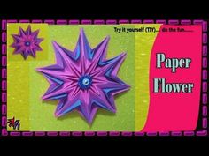 an origami paper flower is displayed on a yellow and pink background with the words,