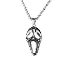 PRICES MAY VARY. Good Design: The design of this Halloween ghost mask necklace is very ahead of its time, the linked pendant is a ghost mask that looks a little scary, but it's a great choice for those who like goth style, Halloween party jewelry. High Quality: This ghost face mask necklace made of Stainless Steel, which are Nickel-free, Lead-free, Cadmium-free and Hypoallergenic, suitable for sensitive skins. Stainless steel can resist scratching that, long time wear will not fade. Size Informa Ghost Face Necklace, Ghost Face Mask, Ghost Mask, Mask Necklace, Face Necklace, Texture Graphic Design, Ghost Face, Goth Style, Necklace Chain Lengths