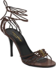 Strappy Leather Sandals, Ankle Tie Sandals, Anthony Vaccarello, Stiletto Heel, Leather Sandals, Neiman Marcus, Yves Saint Laurent, Stiletto Heels, Open Toe