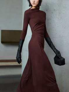 Bodycon Asymmetrical Neck Long Sleeve Ruched Maxi Dress Bodycon Long Sleeve Dress, Kendall Jenner Dress, Long Sleeve Fitted Dress, Ruched Maxi Dress, Bodycon Maxi Dress, Winter Inspiration, Fashion District, Elegant Fall, Fall Wear