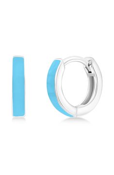 Easy-to-wear hoop earrings will add significant polish to even your most casual ensembles. Snap-post closure Sterling silver/enamel Imported Trendy Blue Enamel Jewelry, Blue Small Hoop Huggie Earrings For Everyday, Hypoallergenic Blue Small Hoop Huggie Earrings, Blue Minimalist Huggie Hoop Earrings, Blue Hypoallergenic Small Hoop Huggie Earrings, Minimalist Blue Huggie Hoop Earrings, Blue Minimalist Hoop Huggie Earrings, Blue Sterling Silver Hoop Earrings Fine Jewelry, Small Blue Sterling Silver Hoop Earrings