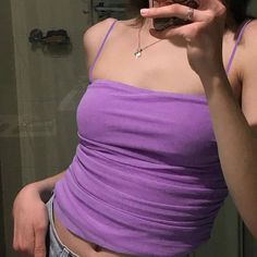 purple solid ruched crop top camisole cute outfits sleeveless sexy bralette crop top Outfits Sleeveless, Crop Top Camisole, Ruched Crop Top, Bralette Crop Top, Spaghetti Strap Top, Strap Top, Strap Tops, Double Layer