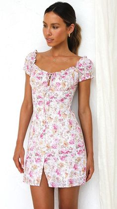 Details: Floral print Front neck-tie Mini dress Size and Fit: Size Length Bust S 72cm/28.3'' 83cm/32'' M 73cm/28.7'' 87cm/34.2'' L 74cm/29.1'' 93cm/36.6'' XL 79cm/29.5'' 97cm/38.2'' Casual Mini Length Dress With Rose Print, Fitted Mini Floral Dress With Rose Print, Summer Rose Print Mini Floral Dress, Casual Fitted Mini Dress With Rose Print, Fitted Rose Print Floral Dress For Brunch, Fitted Floral Dress With Rose Print For Brunch, Rose Print Short Sleeve Summer Dress, Summer Rose Print Short Sleeve Dress, Short Sleeve Rose Print Summer Dress