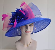 "Description: 100% Sinamay, light and comfortable *Wide brim measure Appr: 6.5\" brim *The crown is decorated with feather flowers, peacock feathers and crin ribbon bow *Head girth is 22\"-23.5\",adjustable string inside can give you the best fit. *Great for Kentucky Derby, Church, Wedding, Tea Party or other special event Many color decorations are AVA, just like: hot pink, light blue, royal blue, black, burgundy, yellow, white, dusty pink, taupe." Feather Flowers, Church Suits And Hats, Royal Ascot Hats, Sinamay Hats, Ascot Hats, Tea Party Wedding, Kentucky Derby Party, Wedding Tea, Tea Party Hats