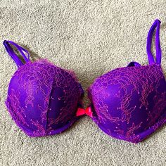 Never Used, Like New Condition. Gorgeous Very Sexy Push Up Bra With Hot Pink Eyelash Lace Detail. The Color Is A Pretty Bright Purple. Soft Fabric And Push Up Padding. Bundle & Save!!! Purple Underwire Bra For Party, Victoria's Secret Purple Bra For Party, Victoria's Secret Purple Party Bra, Purple Underwire Bra For Night Out, Purple Push-up Bra With Padded Cups, Fitted Purple Bra With Padded Cups, Victoria's Secret Purple Bra With Built-in Bra, Victoria's Secret Purple Underwire Bra, Purple Stretch Bra With Padded Cups