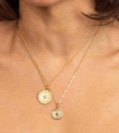 Compass charm pendant 18 inch chain (15mm pendant = cable chain, 20mm pendant = paperclip chain) Brushed finish gold Gold Compass Necklace, Cute Engagement Rings, Compass Necklace, Gold Charms, Dream Engagement Rings, Disc Necklace, Jewelry Packaging, Gold Charm, Chains Jewelry