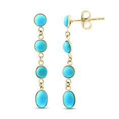 Mesmerizing natural turquoise gemstones hang elegantly in these luxurious women's drop earrings from the Lali Jewels Collection. Fashioned in 14K yellow gold, the earrings secure in place with friction backs. Turquoise Drop Earrings, Jared The Galleria Of Jewelry, Lovely Jewellery, Natural Turquoise, Turquoise Gemstone, Gemstone Earrings, Fashion Earrings, Women's Earrings, Jewelry Earrings