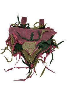 This is a made to order bag.  Please see approximate ship date. Add matching pouch: https://www.etsy.com/listing/1266904139/handmade-leather-pouch-leather-pouch This bag named Pixie, has many earthy details. The main body is leafy shaped with a leaf shaped lid.  I used Magenta , richly pigmented, conditioned leather as the base with green accents. The leathers have beautiful variations of pigments and are soft and flexible. I double stitched a layer of forest green suede on the main compartment and used mossy green leather patches and strips woven through the lid.  This Pixie has lots of extra weavings (with leather strips) on the main body and lid.  The body has two pockets. A clasp is stitched to the front pocket and a metal ring is stitched to the inside to secure belongs. The pouch fea Handmade Leather Belt Bag For Festival, Leaf Pouch, Leather Hip Pouch, Fantasy Bag, Fashion Forest, Forest Fashion, Leaf Bag, Hip Pouch, Boho Shoes