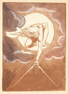 a drawing of a man standing on one leg in front of the sun and clouds