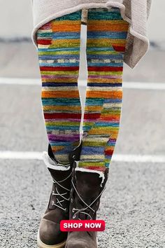 Colorful Striped Print Skinny Leggings, Casual Elastic Waist Stretchy Leggings Winter Multicolor Stretch Pants, Winter Stretch Multicolor Pants, Stretch Multicolor Pants For Winter, Multicolor Tight Casual Bottoms, Casual Multicolor Tight Tights, Casual Tight Multicolor Tights, Retro Leggings, Winter Leggings, Stretchy Leggings