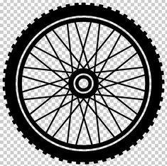 a bicycle wheel with spokes on the front and rear wheels, black and white