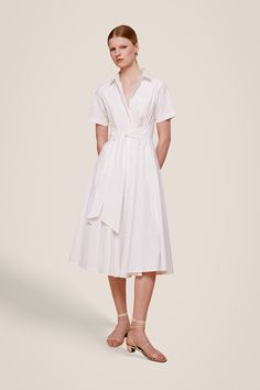 Megan Short Sleeve Tie-Front Midi Dress - Toccin Midi Dress Chic, Short Sleeve Midi Dress, Classic Shirt Dress, Scoop Neck Dress, White Midi, Cotton Midi Dress, Preppy Outfit, Gold Top, Sleeve Midi Dress