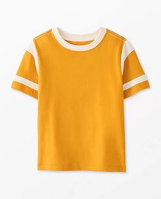 Jersey T-Shirt | Hanna Andersson Varsity Style Relaxed Fit Crew Neck T-shirt, Summer Varsity Crew Neck Top, Color Block T-shirt For Summer Sports, Color Block T-shirt For Sports In Summer, School Spirit T-shirt For Game Day, Relaxed Fit, Summer Cotton Varsity Top, Game Day Crew Neck Top With Team Name, Spring Crew Neck Top With School Spirit Style, Color Block Crew Neck Top For Sports