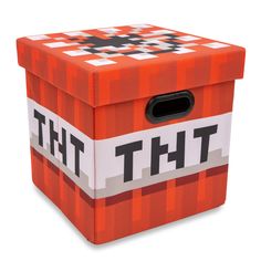 an orange storage box with the word tht printed on it's front and sides