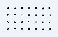 black and white icons are arranged on a light blue background, each with different shapes