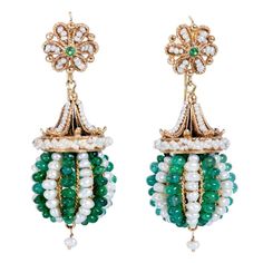 Italian Emerald Pearl Gold Bead Dangle Earrings 1 Luxury Briolette Pearl Earrings, Luxury Briolette Pearl Drop Earrings, Luxury Pear-shaped Pearl Drop Diamond Earrings, Luxury Baroque Earrings For Formal Occasions, Luxury Baroque Formal Earrings, Luxury Teardrop Pearl Earrings With Pendant, Luxury Teardrop Pearl Pendant Earrings, Luxury Pear-shaped Pearl Drop Bridal Earrings, White Gold Briolette Earrings